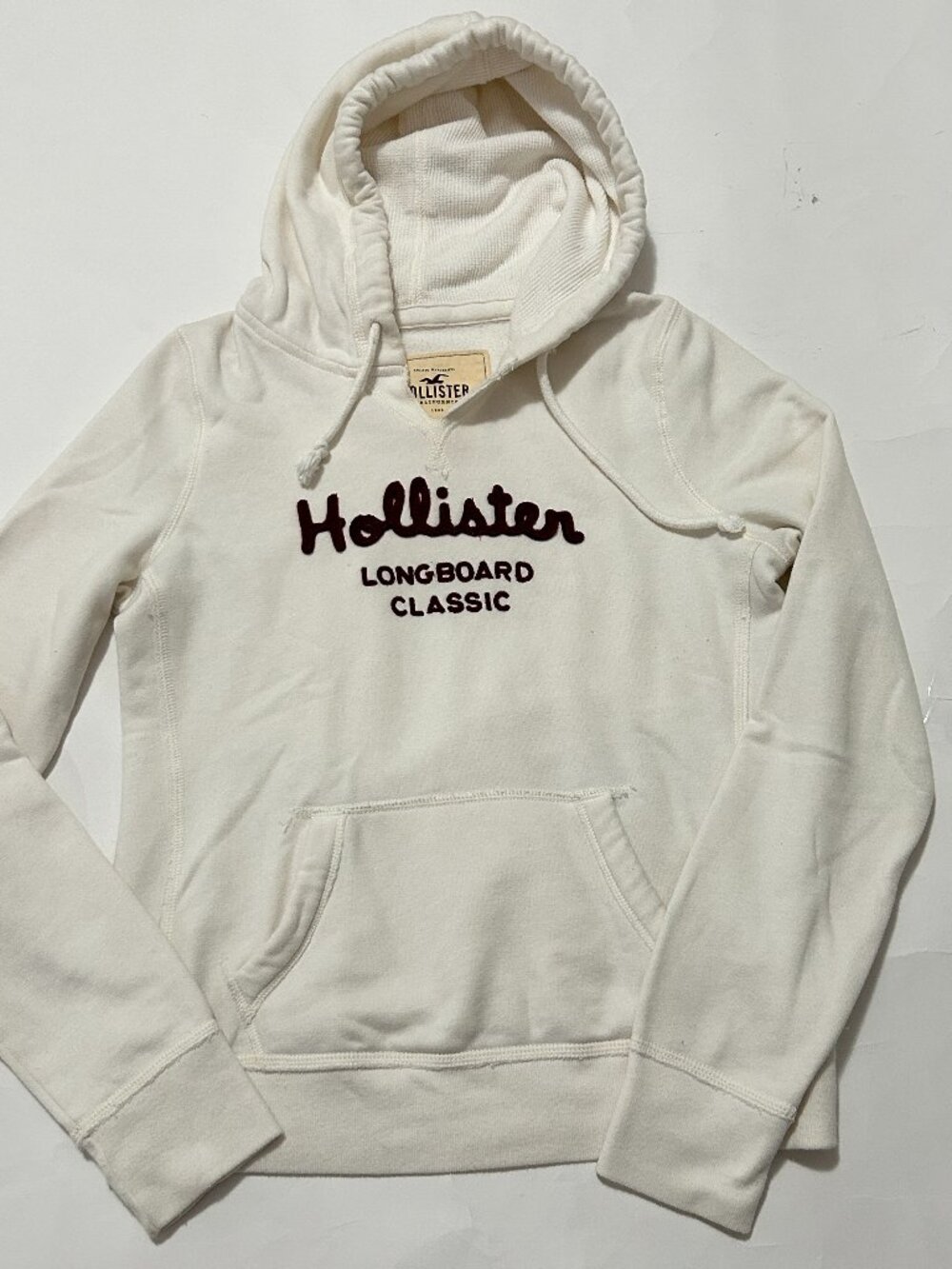 Hollister Hoodie Womens sz M White California Longboard Surf Waffle Sweatershirt